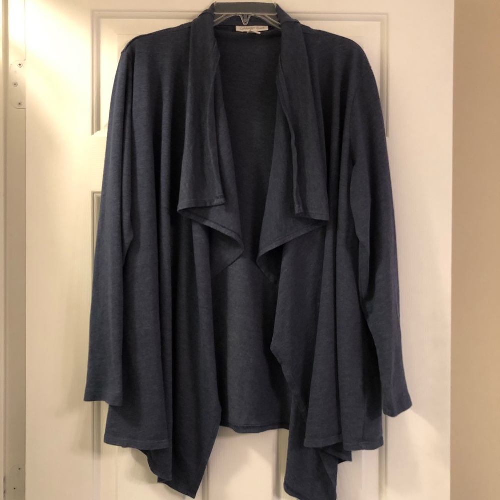Navy Heather cardigan with waterfall front 2X